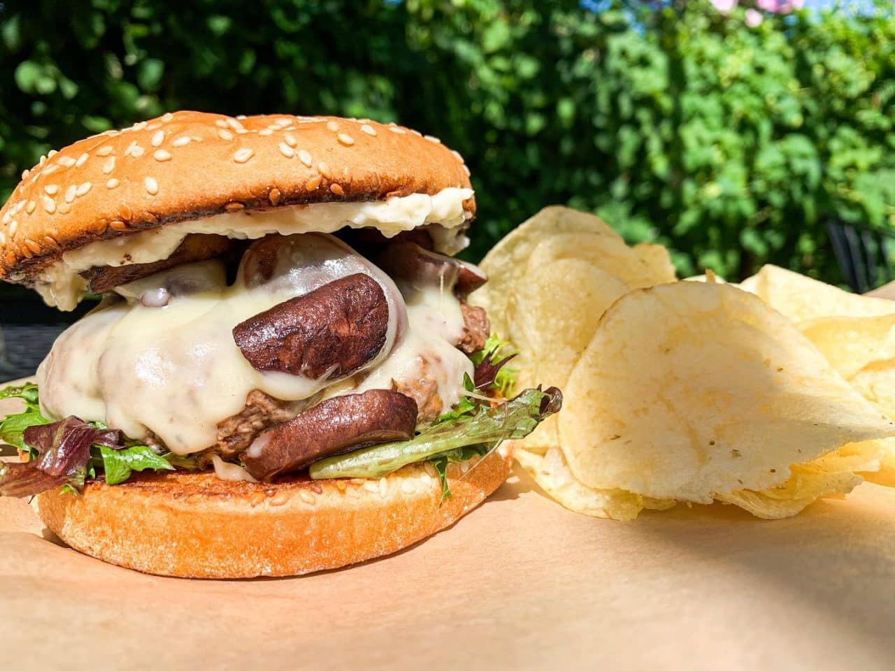 Mushroom Swiss Burger • Backyard Tap House