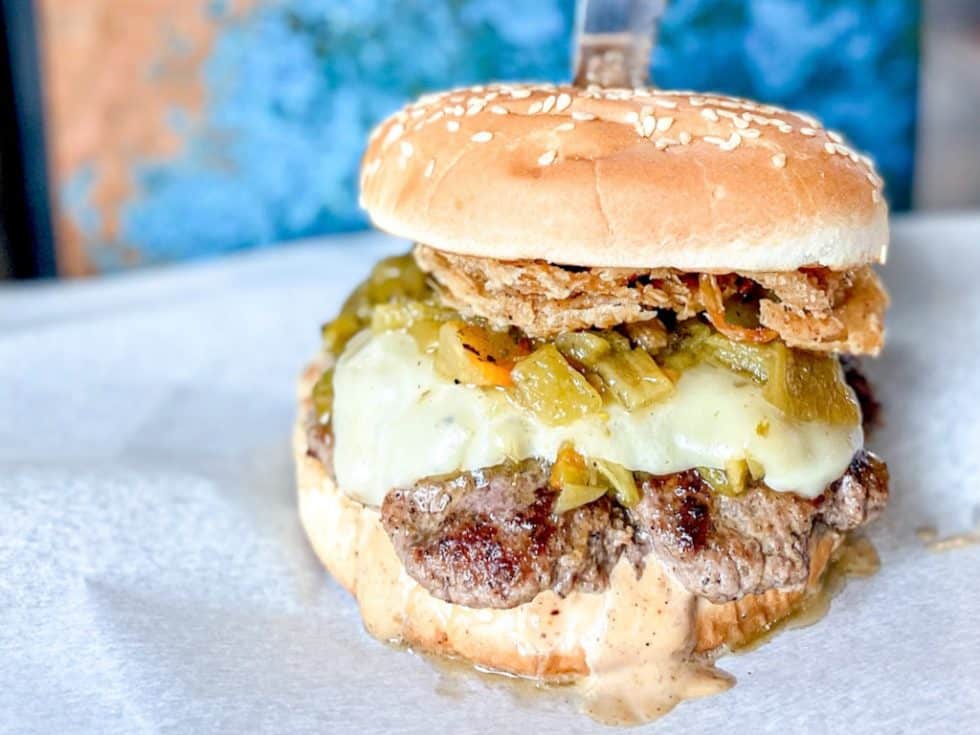 Hatch Green Chili Smash Burger • Backyard Tap House